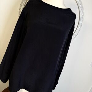 American Apparel Womens Black Washed Silk Long Sleeve Pullover Crew Top Shirt M